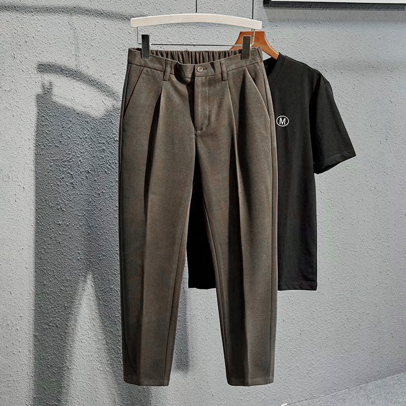 Autumn Thick Suit Pants Men Casual Straight Drape Korean Classic Fashion Business Woolen Cloth Brown Black Formal Trousers Male