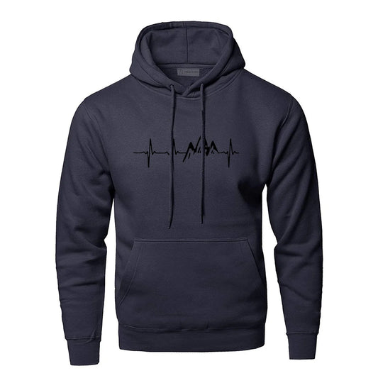 Mountain Heartbeat Hoodies Sweatshirt Men Sound Ray Diagram Hooded Sweatshirt Hoodie Winter Autumn Print Black Gray Sportswear Regular