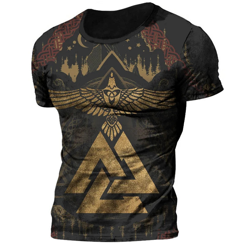 Retro Viking Tattoo 3D Print Men's T-shirts Summer Viking Odin Crew Neck Loose Short Sleeve Casual Tops Tees Oversized T Shirts
